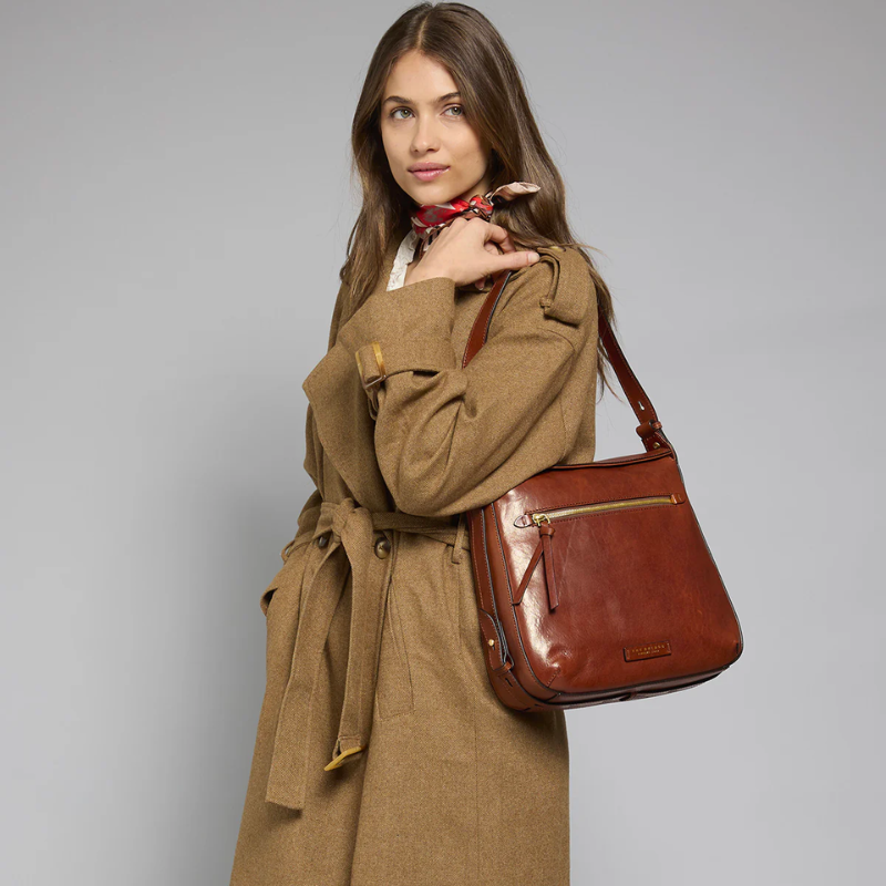 The Bridge - Borsa a spalla in pelle con zip frontale